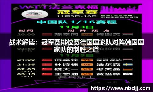 战术解读：冠军赛排位赛德国国家队对阵韩国国家队的制胜之道